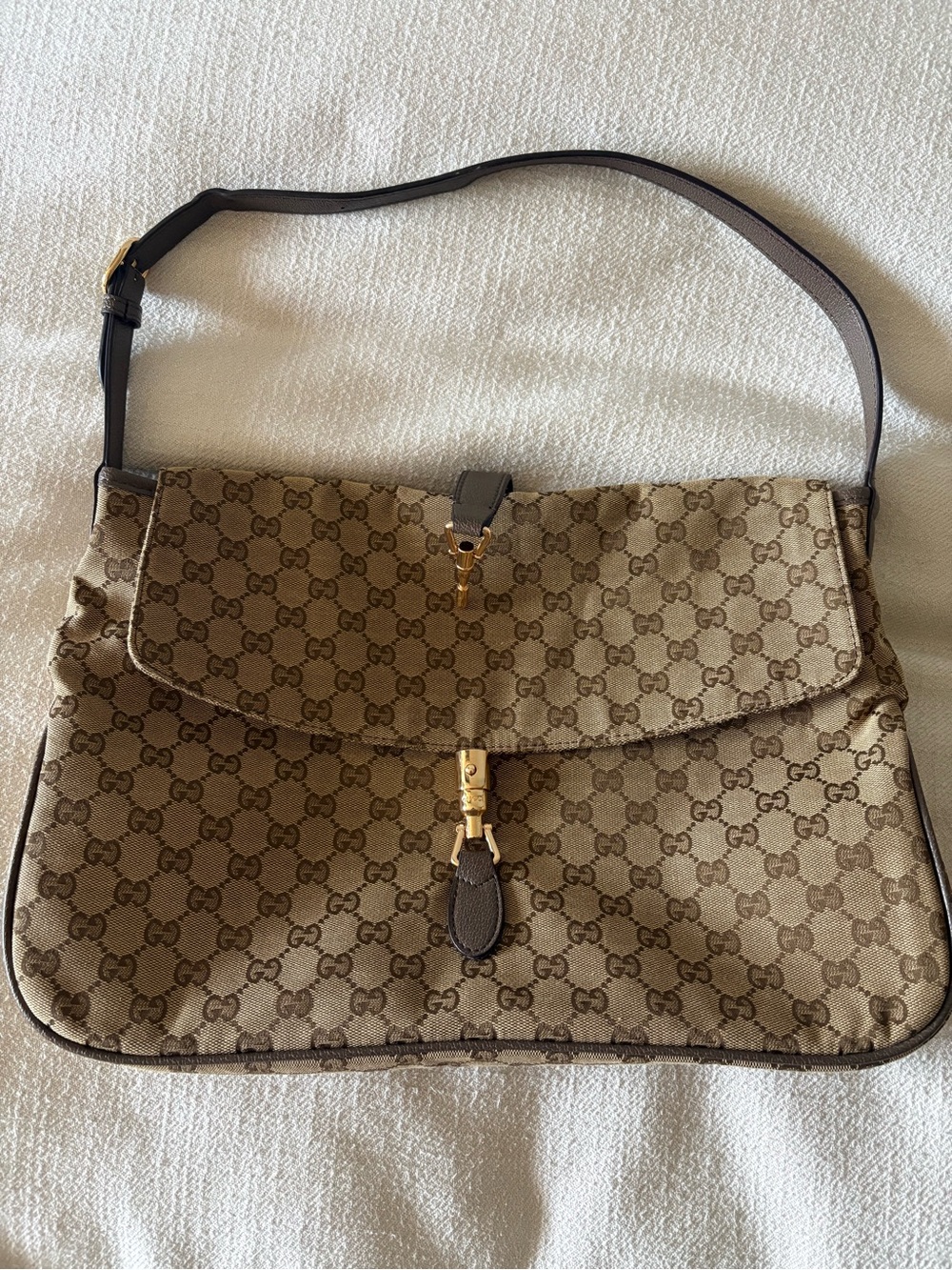 Gucci Tan GG Canvas Shoulder Bag with Gold Hardware